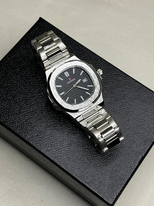 Luxury Cenozo Watch - Silver WITH BLACK DIAL