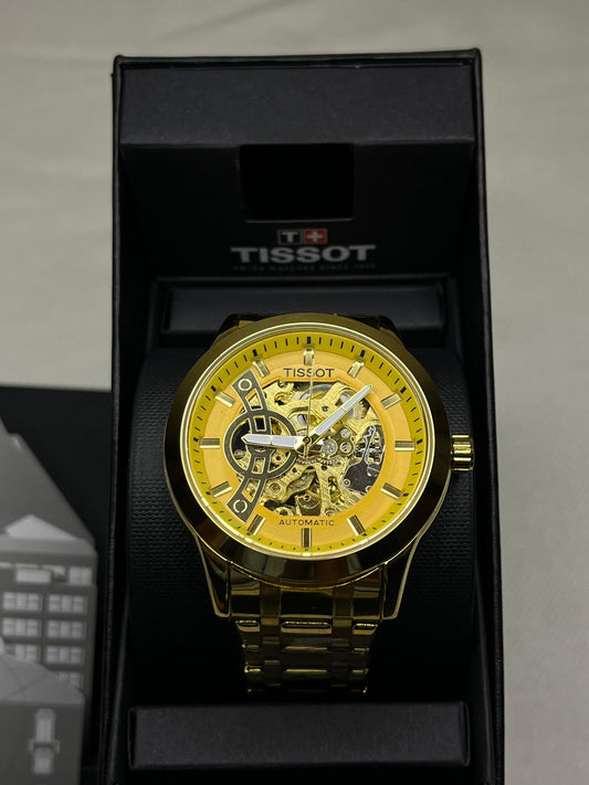 Men's Tissot Gold Skeleton Automatic Wristwatch